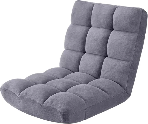 Miniatura 8 de Silla de suelo plegable Avocahom para juegos con 14 posiciones, silla de sofá perezoso ajustable con cojín, con algodón transpirable y coral de Gris