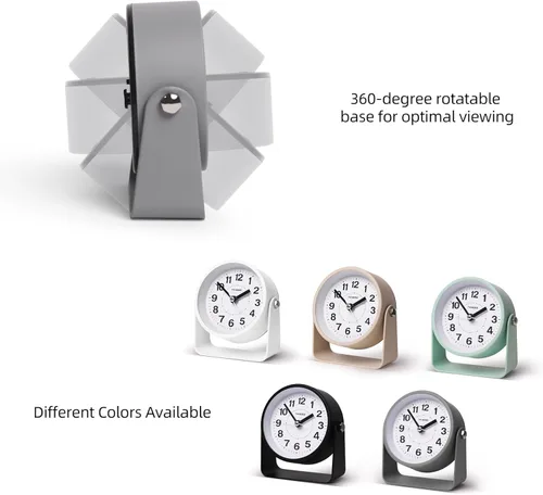 Miniatura 4 de Reloj de alarma analógico, silencioso, de movimiento de cuarzo sin tictac, funciona con pilas, con función de repetición y luz bajo demanda, fácil