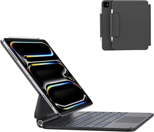 AUSDOM Funda para iPad Pro de 11 pulgadas con teclado (M5/M4, 2025/2024), funda de teclado para iPad Pro de 11 pulgadas (M4) con soporte magnético