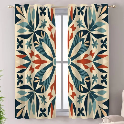 Miniatura 109 de Shrahala Beige and Orange Abstract Art Brushstrokes Blackout Curtain Tiers, Abstract Oil Paint Kitchen Valance Light Blocking Tier Drapes with Rod