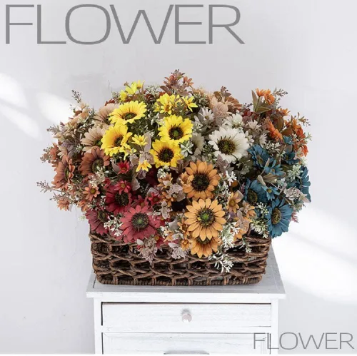 Miniatura 3 de Shapeazy Ramos de girasoles artificiales de seda de 16 pulgadas con tallos para decoración del hogar y bodas, fiestas (blanco)