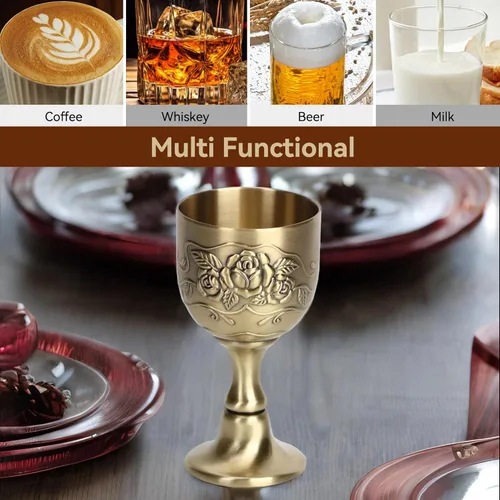 Miniatura 4 de Agatige Copas de cáliz vintage, de metal de cobre, para tostar, cáliz de vino, cáliz de flores, en relieve, mini tazas de comunión para bar en casa