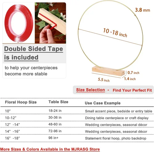 Miniatura 5 de Paquete de 12 aros florales con soporte y luces LED de hadas de 10 pulgadas, anillos de metal para centros de mesa de bricolaje, decoraciones