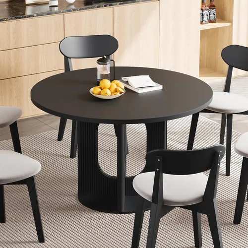 Miniatura 8 de weselon - Mesa de comedor redonda rústica con estrías para 4, mesa de cocina circular de 47 pulgadas con base de pedestal de madera, mesas de cena