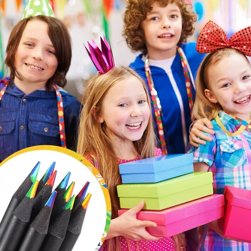 Miniatura 6 de Suministros de arte para niños y adultos, 7 colores en 1, lápices de colores arcoíris de madera negra preafilados, con sacapuntas, para libros