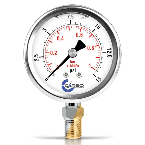 Miniatura 29 de Medidor de presión relleno de líquido de glicerina de 5000 PSI, dial de 2.5 pulgadas, montaje inferior 1/4 NPT, caja de acero inoxidable 304, piezas