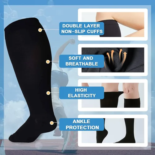 Miniatura 4 de ZOOSIXX Plus Size Compression Socks for Women and Men, 2 Pairs Knee High Support Wide Calf Stockings