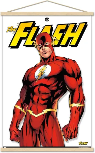 Trends International DC Comics - Póster de pared con marco magnético The Flash Feature Series Juego de perchas de madera de haya y impresión de alta