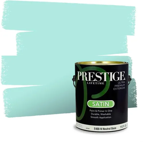 Miniatura 182 de Prestige Paints - Pintura exterior e imprimación en uno, 1 galón, plano, compatibilidad comparable con el color menta «Whipped Mint» de Behr