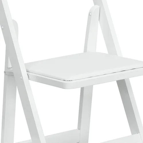 Miniatura 9 de EMMA + OLIVER Paquete de 2 sillas plegables de madera blanca con asiento acolchado de vinilo Blanco
