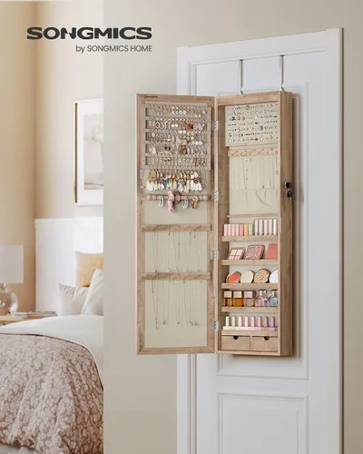 Miniatura 45 de Songmics - UJJC93W - Armario para joyas que se puede cerrar con llave, de montaje en pared o puerta, con espejo de 6 luces LED, para organización