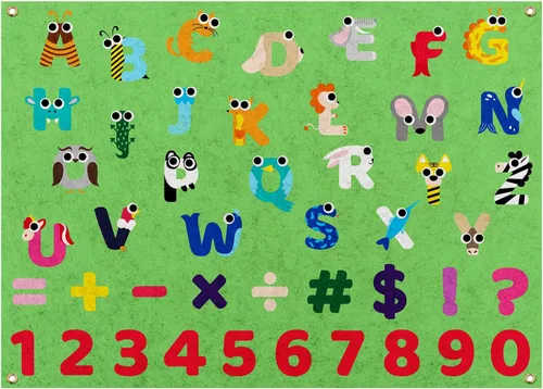 Miniatura 3 de PLIGREAT Tablero de fieltro de letras del alfabeto de animales lindos para aprender, tablero grande de franela colgante, símbolos, tablero de Letras