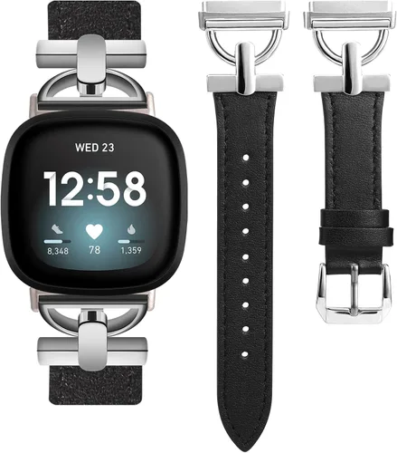 Miniatura 13 de Wearlizer Correa de cuero compatible con Fitbit Versa 3/4 Sense 2, correa de cuero elegante con hebilla de metal en forma de D para reloj