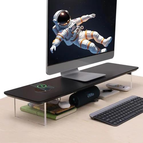 SUIBIAN Soporte elevador de monitor negro con carga inalámbrica de 31.5 pulgadas, grande, soporte para monitor de computadora, estante organizador