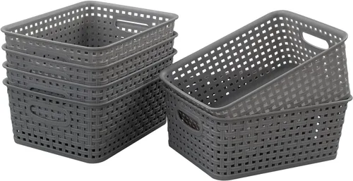 Miniatura 7 de Cesta de almacenamiento de plástico gris, 10.03 x 7.67 x 4.05 pulgadas, 6 paquetes