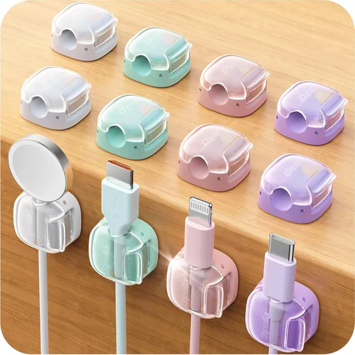 Miniatura 10 de Clips para cables, paquete de 8 organizadores de cables [1 bloqueo y adhesivo más fuerte], clips de resorte para cable de teléfono, cargador