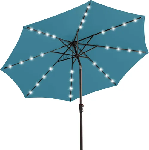 Miniatura 13 de JEAREY Sombrilla de exterior de 9 pies con luces solares, sombrilla de piscina con luz LED, inclinación y manivela, sombrillas de mesa para terraza