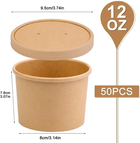 Miniatura 2 de Paquete de 50 recipientes de sopa con tapas, vasos desechables de 12 onzas con tapas, cuencos de papel para sopa con tapas, recipientes de sopa