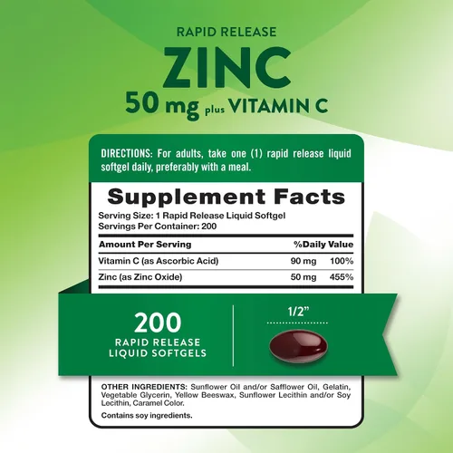 Miniatura 2 de Nature's Truth - Suplemento de zinc de 50 mg con vitamina C 200 cápsulas blandas líquidas Sin OMG y sin gluten
