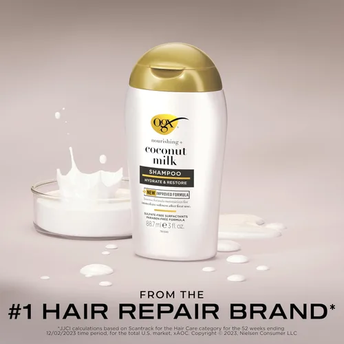 Miniatura 3 de OGX Champú Nutritivo + Leche de Coco Hidratante, Champú Hidratante y Restaurador que Hidrata para Cabello Suave Después del Primer Uso, Sin