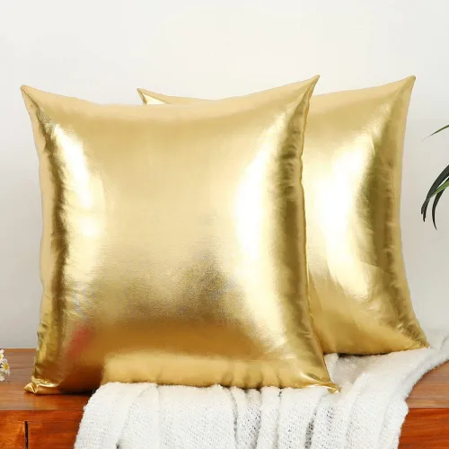 Miniatura 8 de Juego de 2 fundas de cojín decorativas modernas metálicas y brillantes, fundas de almohada cuadradas suaves de piel sintética para sofá, cama, Verde