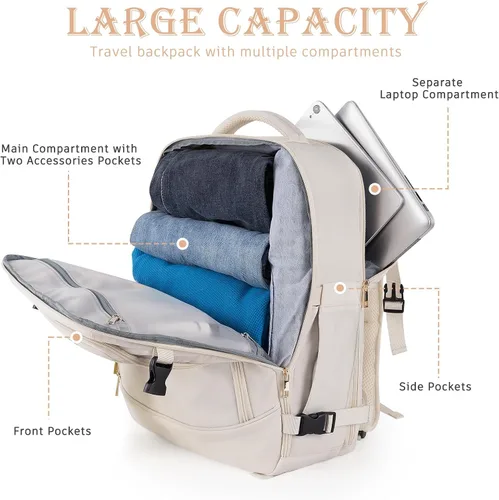 Miniatura 4 de Rinlist Mochila de viaje grande para hombres y mujeres, mochila de transporte aprobada por la aerolínea TSA, mochila de transporte informal de 40 L