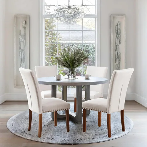 Miniatura 23 de COLAMY Juego de 6 sillas de comedor tapizadas Parsons, sillas laterales de tela para comedor y cocina con ribete de tachuelas y patas de madera