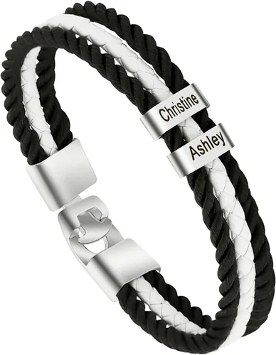 Pulseras de cuero personalizadas para hombre con 1-6 nombres, pulsera trenzada personalizada con cuentas para papá, marido, día del padre, San