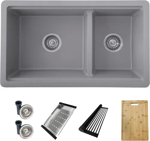 Miniatura 11 de Stylish S-822L - Fregadero de cocina de granito compuesto de 22 x 17.5 pulgadas, cuenco individual debajo del montaje y caída, 8.25 pulgadas