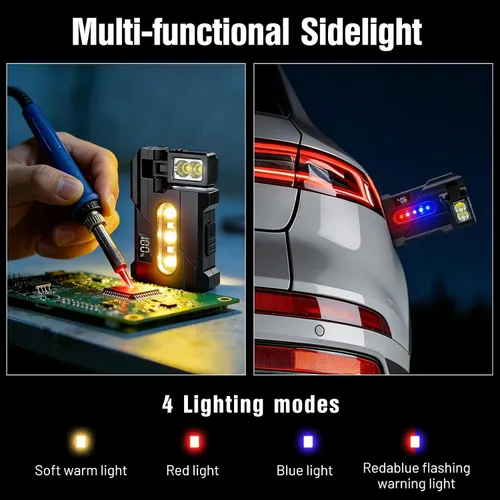 Miniatura 3 de Linterna EDC recargable de 500 lúmenes con cabezal de lámpara giratorio, mini luz portátil súper brillante, 3 modos de luz dual, linterna magnética