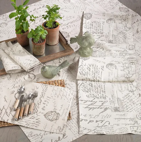 Miniatura 3 de SARO LIFESTYLE Camino de mesa con diseño de escritura vintage, 55 x 55 pulgadas, natural
