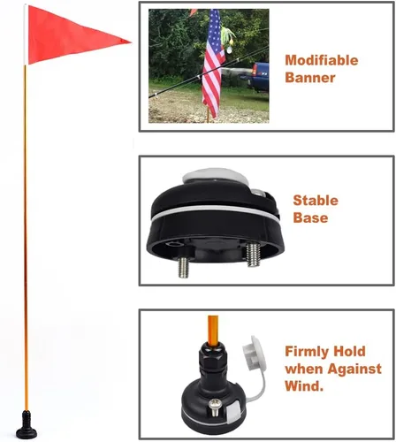 Miniatura 3 de Bandera de seguridad de montaje en pista de kayak de 4 pies, fácil instalación con base estable, kit de visibilidad para barco, canoa, yate, bote