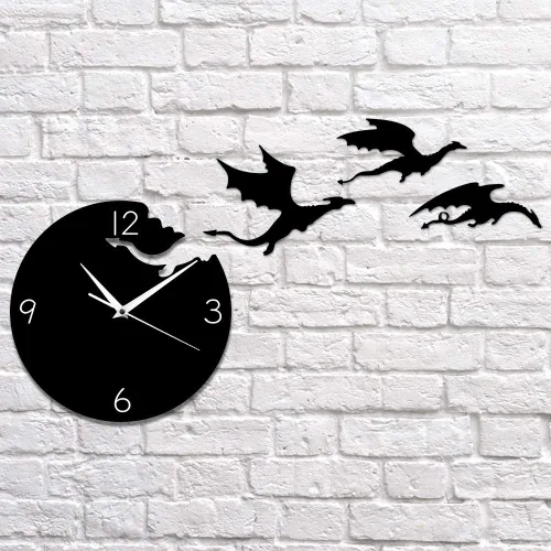 Miniatura 3 de The Geeky Days Reloj de pared de dragón de fantasía enojado mágico volador abstracto gótico cuento de hadas dragón arte de pared cuarzo analógico