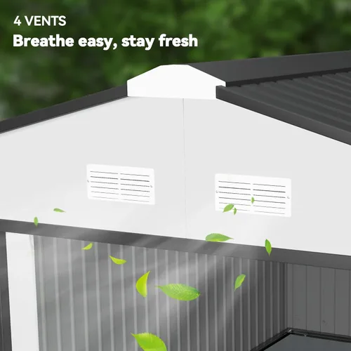 Miniatura 8 de Outsunny Cobertizo de almacenamiento exterior de 11' x 13', cobertizo de metal para herramientas de jardín con kit de cimentación, puerta con doble