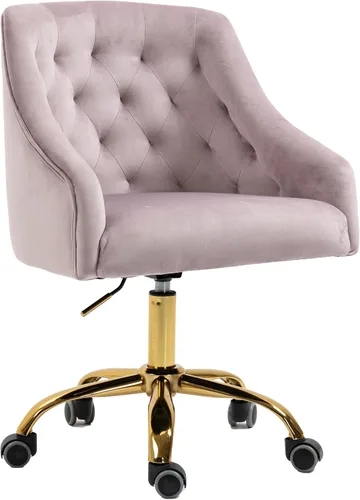Miniatura 12 de Silla de trabajo cómoda para oficina en casa con ruedas, linda silla de escritorio giratoria ajustable de tocador moderna tapizada en terciopelo