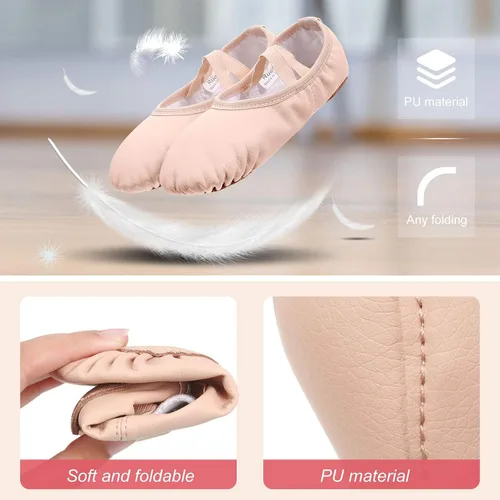 Miniatura 4 de SATINIOR 3 pares de zapatos de ballet para niñas pequeñas zapatillas de baile de cuero suave 3 colores zapatos de baile para niños pequeños