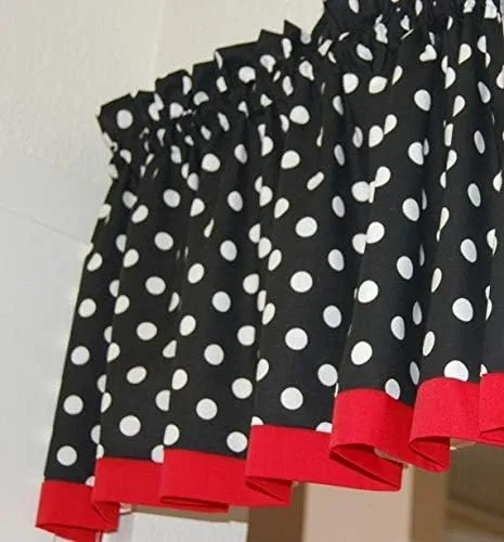 Miniatura 2 de Cenefa de decoración de tela de cocina con lunares rojos y negros