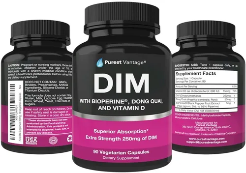 Miniatura 4 de Suplemento DIM puro de 250 mg de diindolilmetano más BioPerine y Dong Quai - Apoyo al equilibrio hormonal para mujeres y hombres, apoyo