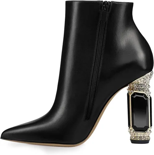 Miniatura 80 de FSJ Botas de tacón alto con punta puntiaguda para mujer, con tacón alto, con cremallera lateral brillante, estilo casual, para uso diario, zapatos