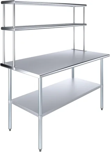 Miniatura 11 de AmGood Mesa de trabajo de acero inoxidable con estante de doble nivel de 12 pulgadas de ancho Combo de mesa de preparación de cocina y estantes