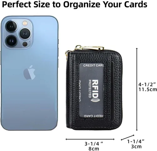 Miniatura 6 de Tapp Collections Tarjetero RFID para tarjetas de crédito, cartera pequeña de cuero con cremallera para tarjetas con ventana de identificación