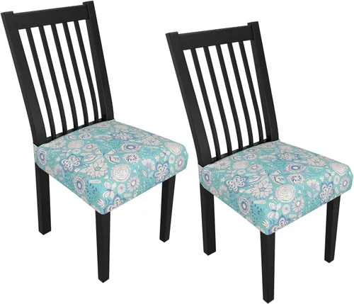 Miniatura 125 de Juego de 4 fundas elásticas para sillas de comedor, fundas para sillas de comedor con estampado floral, fundas para asientos de sillas con estampado