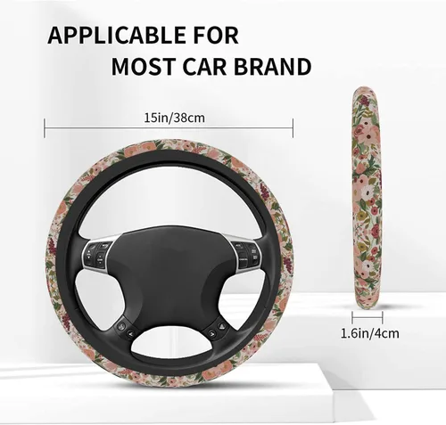 Miniatura 4 de Funda para volante de automóvil con flores burdeos para mujeres y hombres, protector antideslizante para volante, universal de 14 a 15 pulgadas