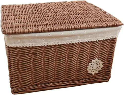 Cesta Beatifu – Contenedores portátiles de mimbre tejidos a mano con tapa, color café, 11 x 11 x 11 pulgadas