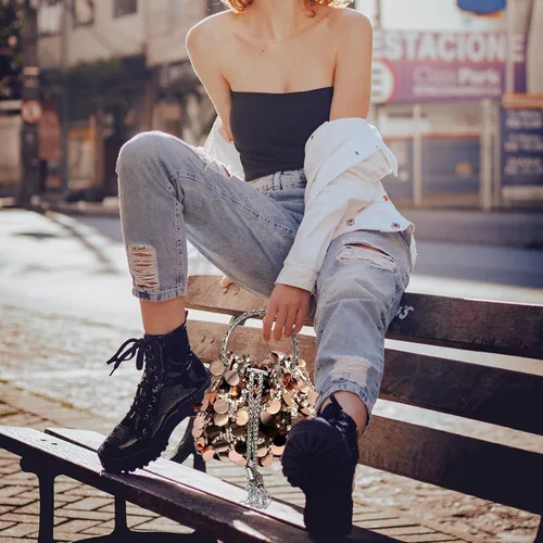 Miniatura 4 de pfoosnd Bolso de mano de noche con lentejuelas brillantes para mujer, bolso cruzado con purpurina para noche, boda, fiesta, baile de graduación