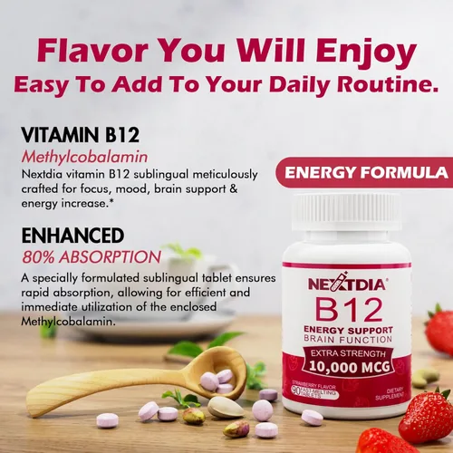 Miniatura 4 de Vitaminas B12 de 10,000 mcg, sublingual de vitamina B12 metilada, aumento de energía, enfoque, metabolismo y apoyo a la salud cerebral, apoyo al