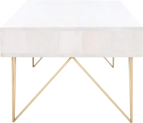 Safavieh Home Collection Mesa de centro con patas de horquilla de latón y lavado blanco de mediados de siglo de caléndula Blanco lavado y latón