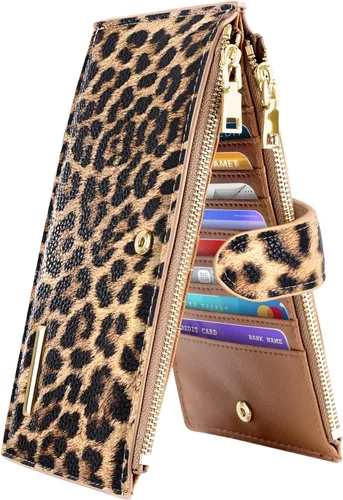 Miniatura 26 de Billetera de mujer con bloqueo RFID de gran capacidad, organizador multitarjetas, billetera plegable para mujer con bolsillo con cremallera