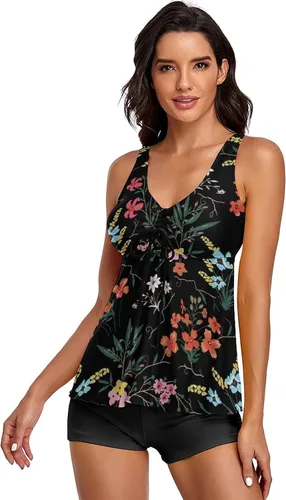 Miniatura 4 de Omichic Modest Tankini Swimsuits for Women Two Piece Bathing Suits Floral Print Tank Top with Boyshorts