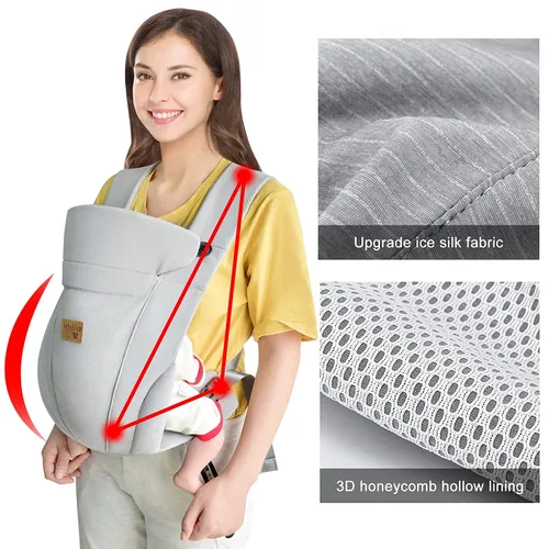 Miniatura 5 de Portabebés ergonómico para recién nacidos, con manos libres, transpirable, perfecto para bebés y bebés, regalo de ducha (gris claro)
